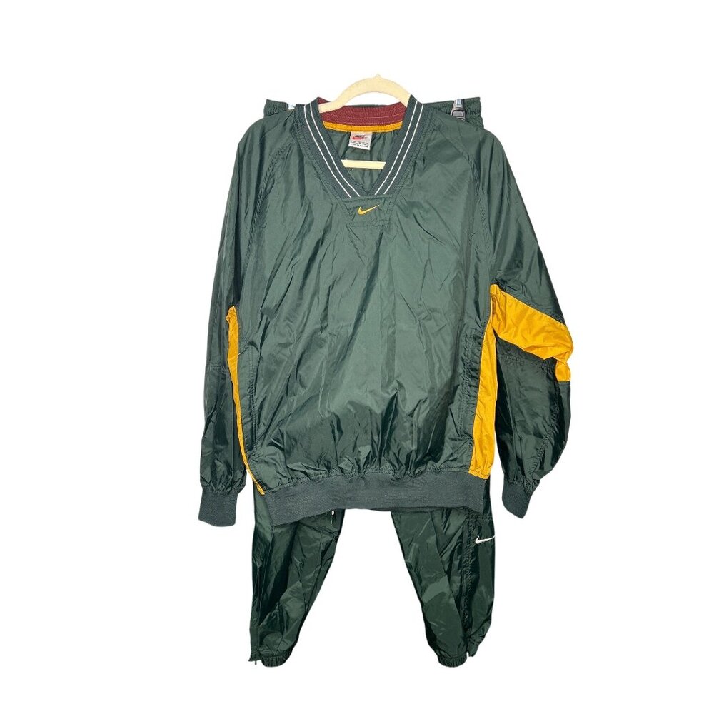 Nike Center Swoosh Mens Windbreaker Tracksuit 90s Green & Gold Size Medium RARE